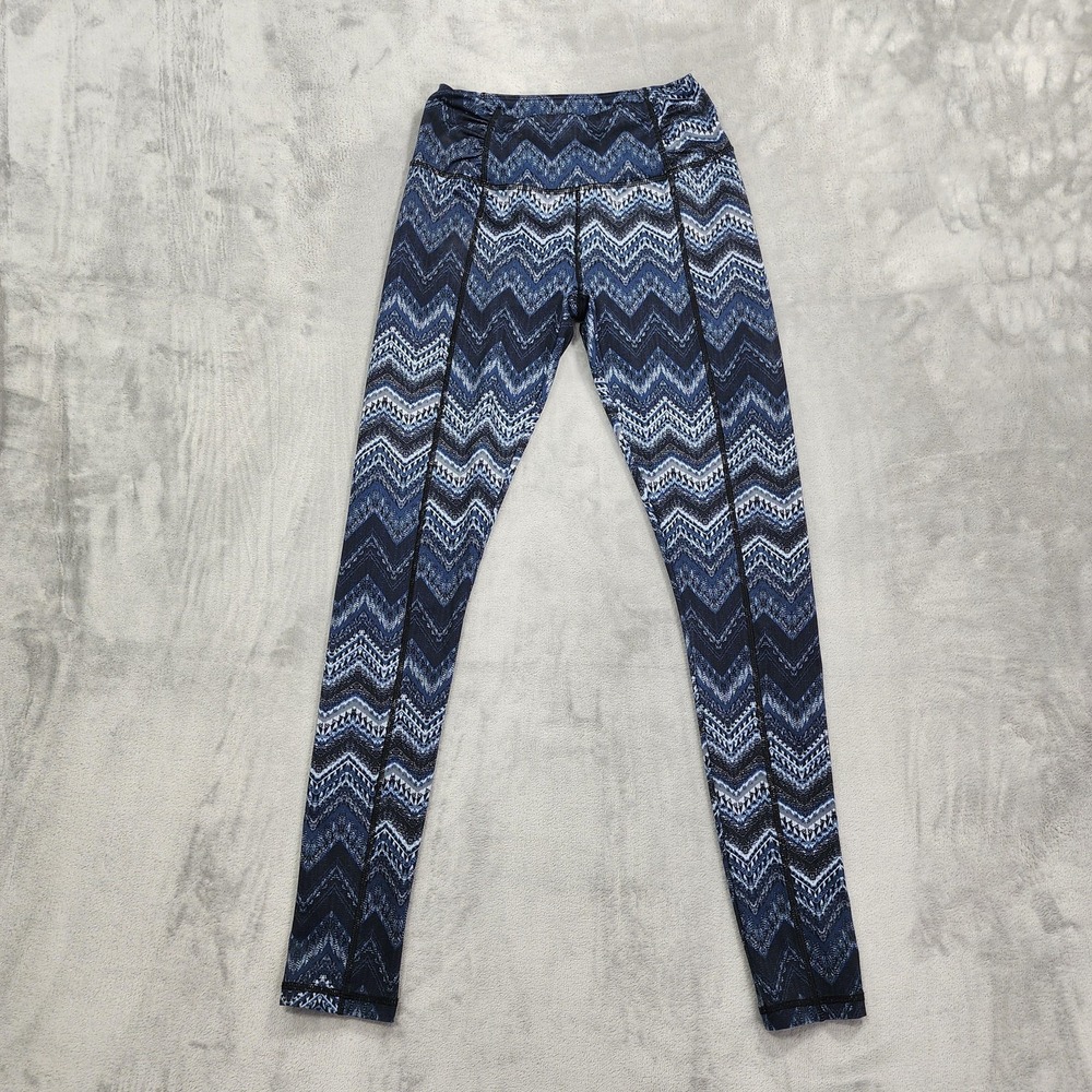 Maurices In Motion Leggings Womens S Blue Chevron Ankle Yoga Gym Running Workout